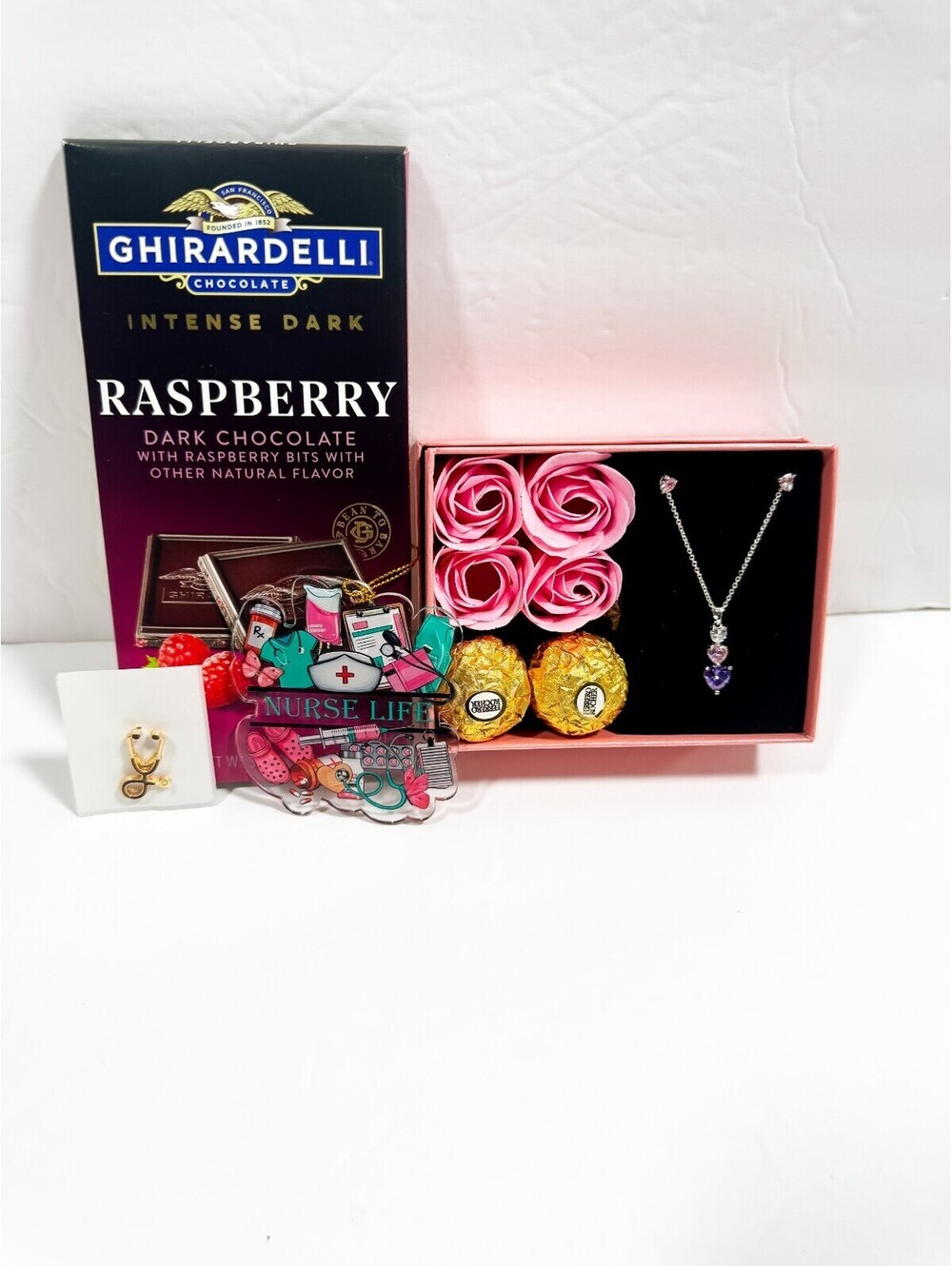 Nurses Gift Box with Raspberry Dark Chocolate, Pink Rose Box - Picture 10 of 11